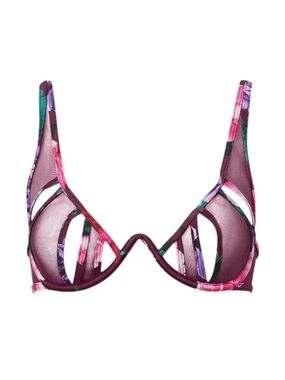 La Senza Floral Unlined Mesh Bra Strappy Cut Out Underwire Purple Pink, XSmall